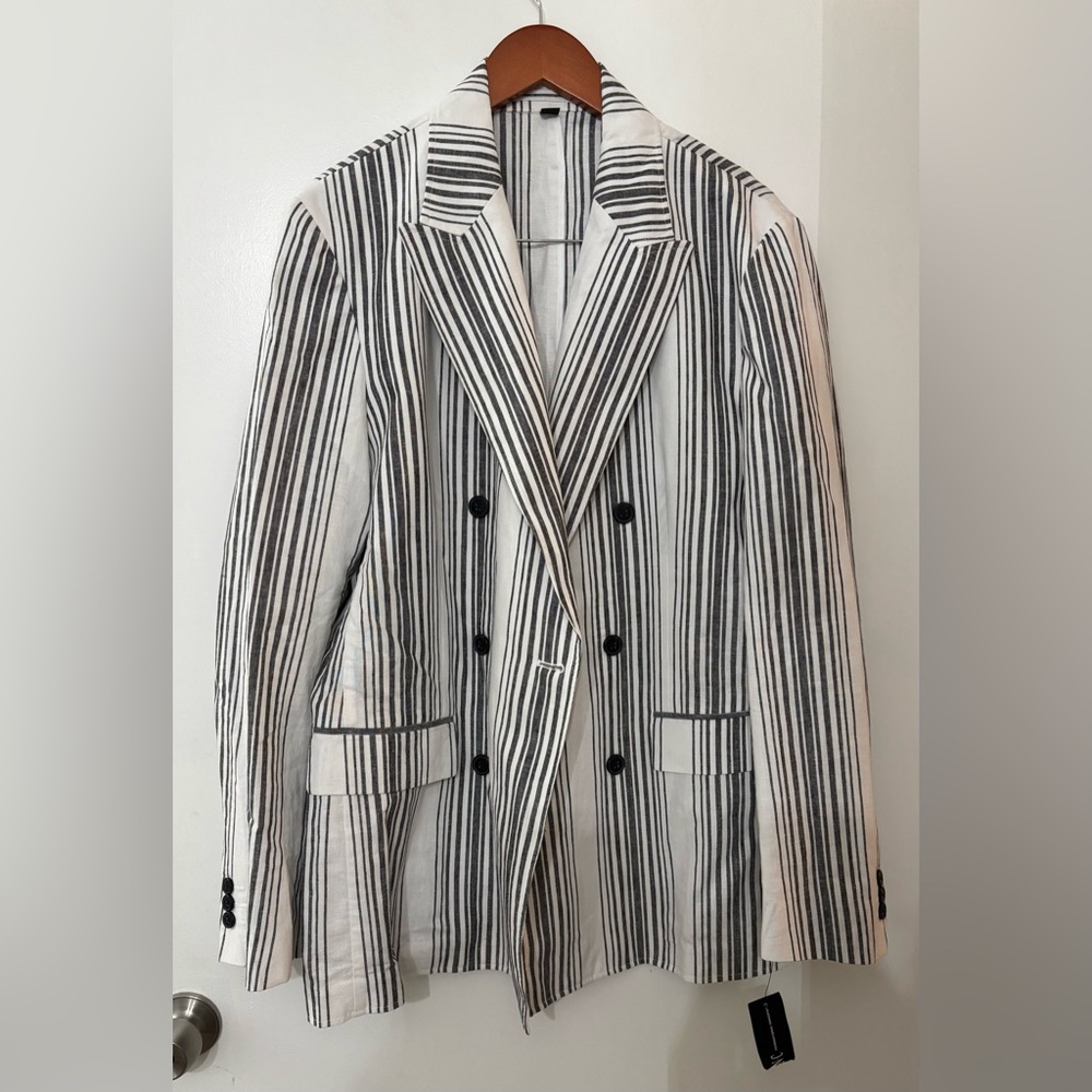 International Concepts Men’s Double Breasted Linen/Cotton Striped Jacket Medium